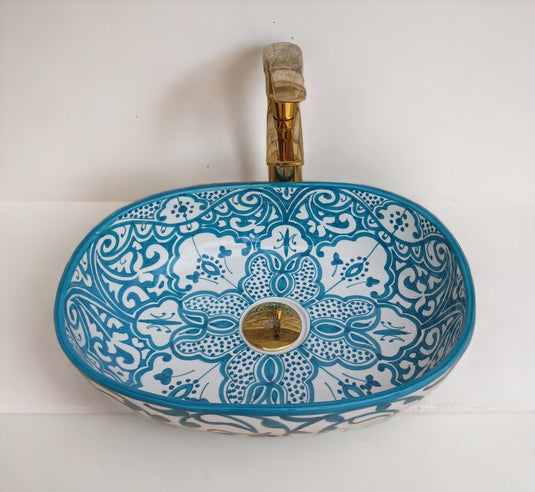 Hand-Painted Oval Bathroom Sink #007