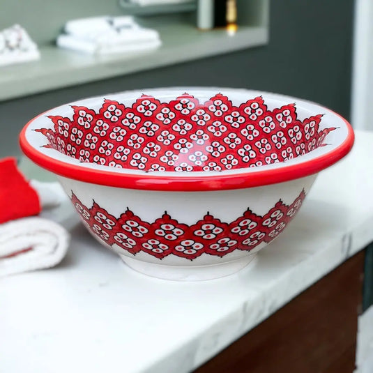 Hand-Painted Red Bathroom & Kitchen Sink - Moroccan Sink