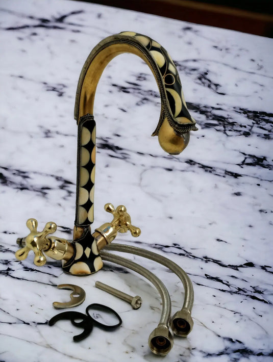 Unlacquered brass bathroom faucet with resin and bone accents #07 MoroccanSink