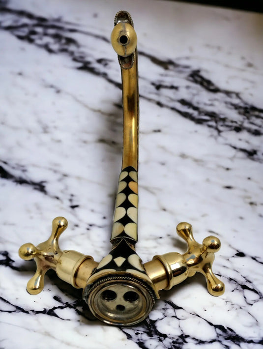 Unlacquered brass bathroom faucet with resin and bone accents #07 MoroccanSink