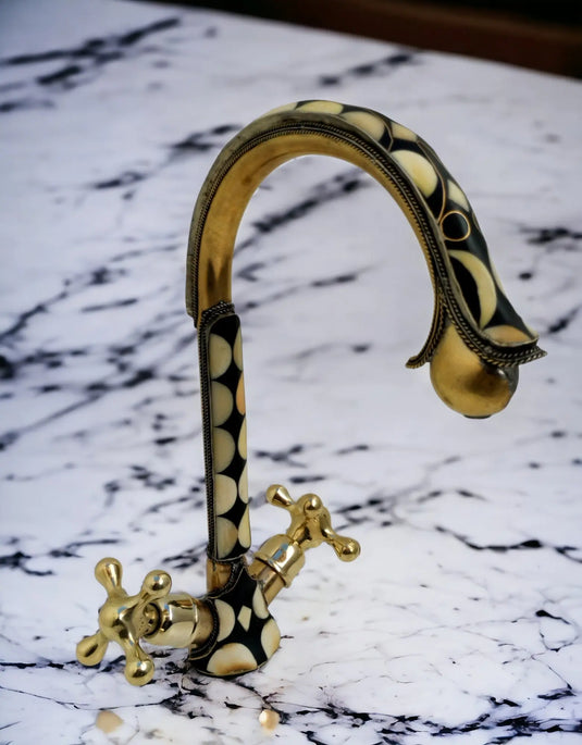 Unlacquered brass bathroom faucet with resin and bone accents #07 MoroccanSink