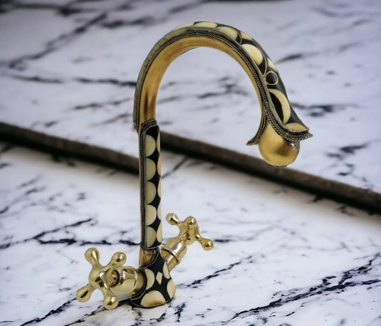 Unlacquered brass bathroom faucet with resin and bone accents #07 MoroccanSink