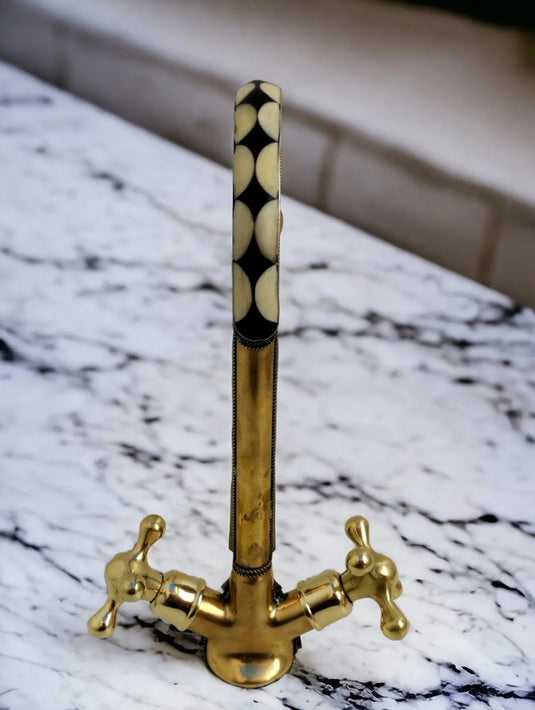 Unlacquered brass bathroom faucet with resin and bone accents #07 MoroccanSink