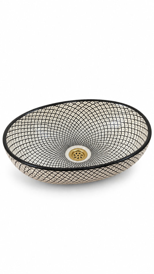 Black and Cream Geometric Moroccan Ceramic Sink #006