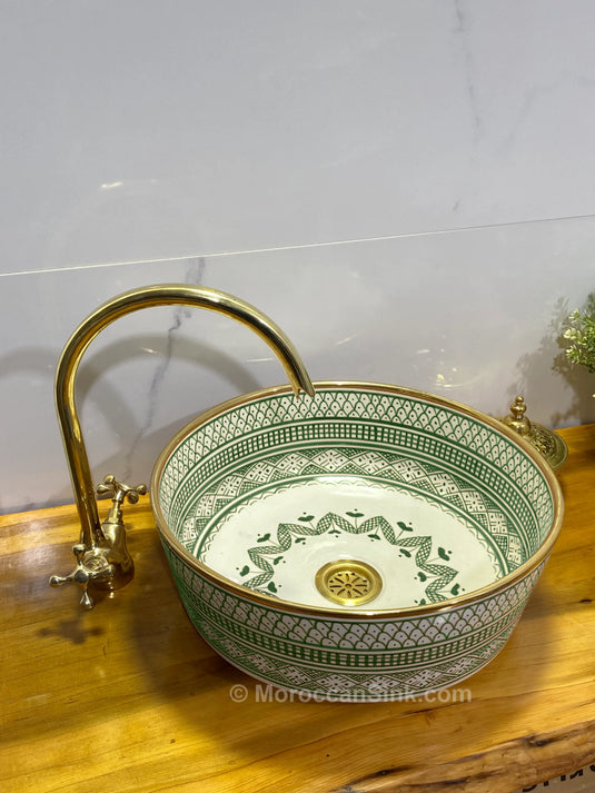 Gold Rim & Ceramic Bathroom Sink - Moroccan Sink