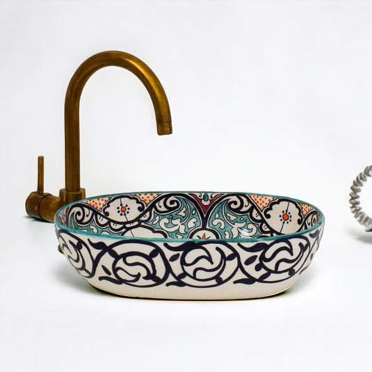 Hand-Painted Oval Bathroom Sink #014