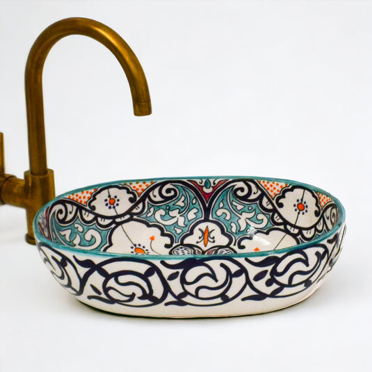 Hand-Painted Oval Bathroom Sink #014