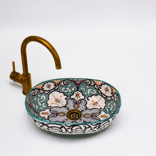 Hand-Painted Oval Bathroom Sink #014