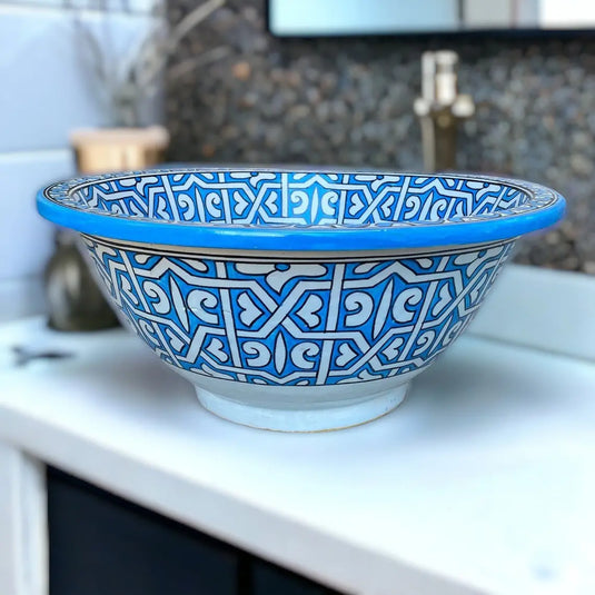 Blue Hand-Painted Bathroom & Kitchen Washbasin - Moroccan Sink