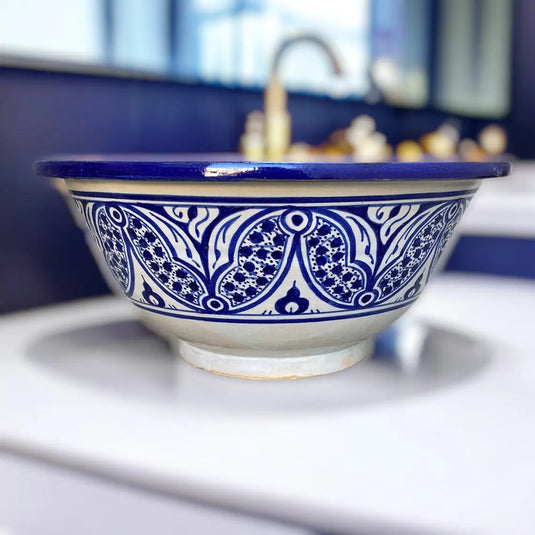 Blue Hand-Painted Bathroom & Kitchen Sink - Moroccan Sink