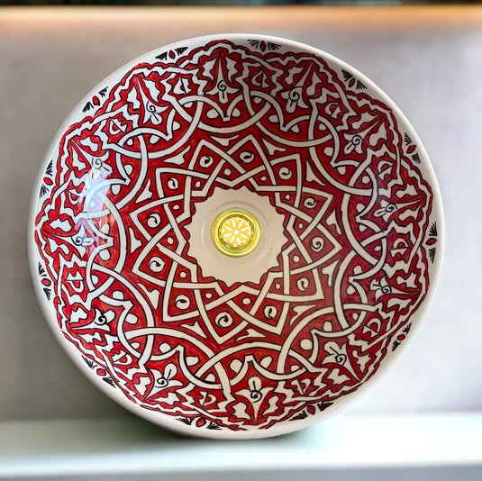 Red Hand Painted Bathroom & Kitchen Sink - Moroccan Sink