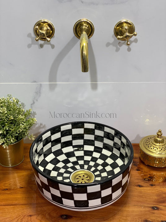 Checkered Ceramic sink With moroccan Style - Handmaded Sink - Moroccan Sink