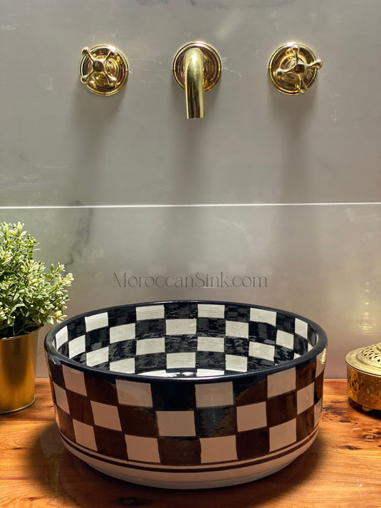 Checkered Ceramic sink With moroccan Style - Handmaded Sink - Moroccan Sink