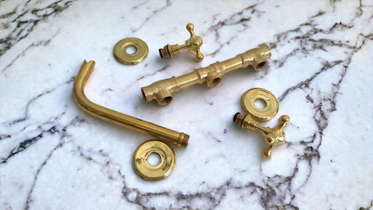 Wall Mounted Bathroom Sink Faucet Unlacquered Brass  #02 MoroccanSink