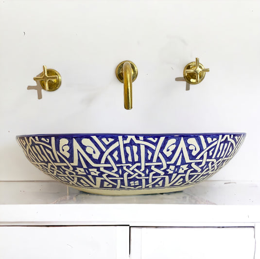 Hand-Painted Oval Bathroom Sink #005