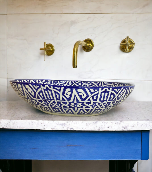 Hand-Painted Oval Bathroom Sink #005