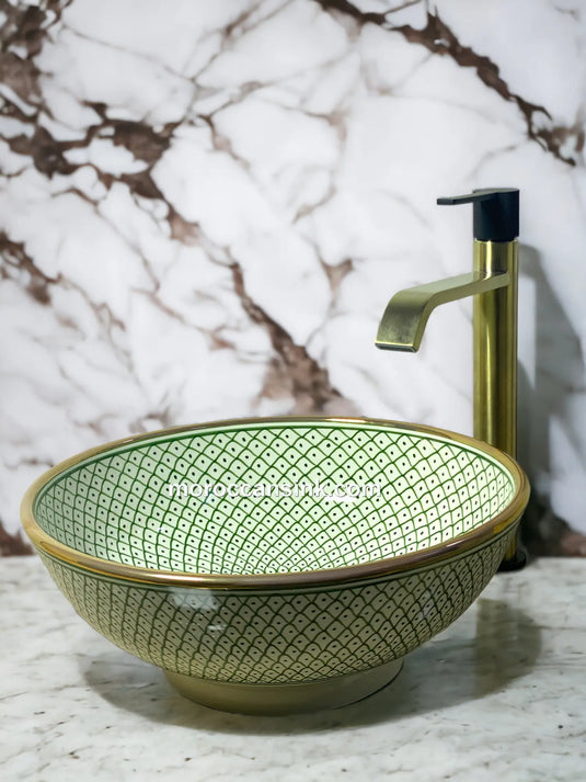 Moroccan Hand Painted Gold Ceramic Sink - Moroccan Sink