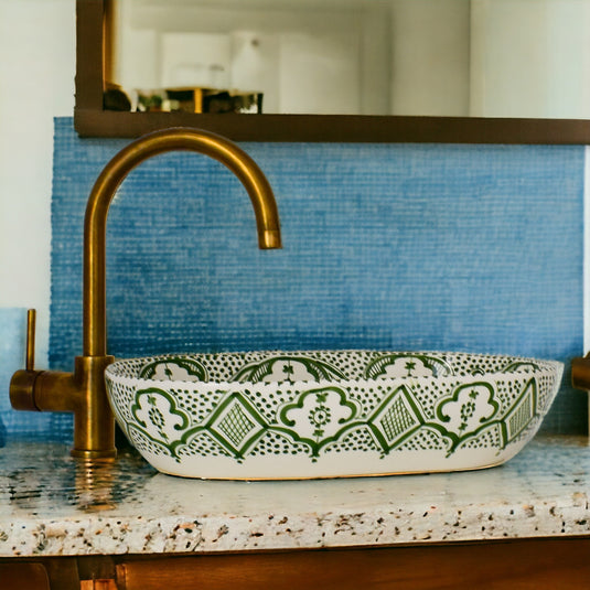 Hand-Painted Oval Bathroom Sink #011