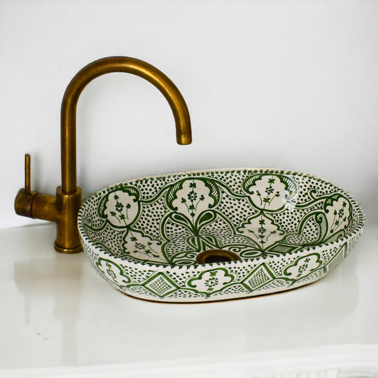 Hand-Painted Oval Bathroom Sink #011