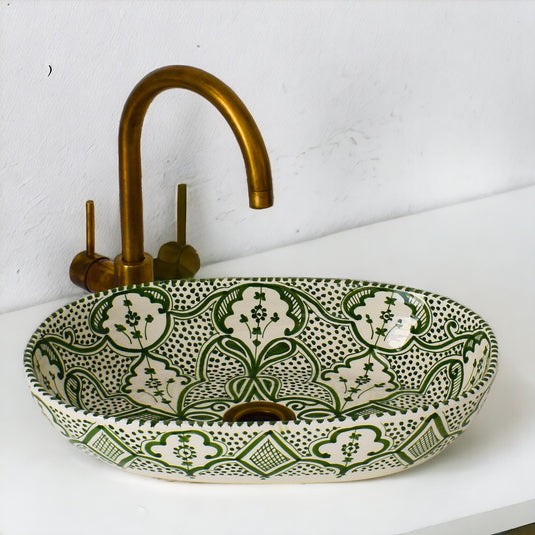 Hand-Painted Oval Bathroom Sink #011