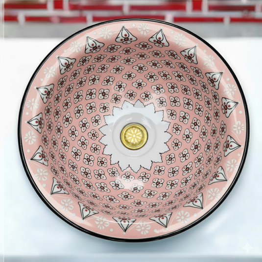 Hand-Painted Red Bathroom & Kitchen Sink