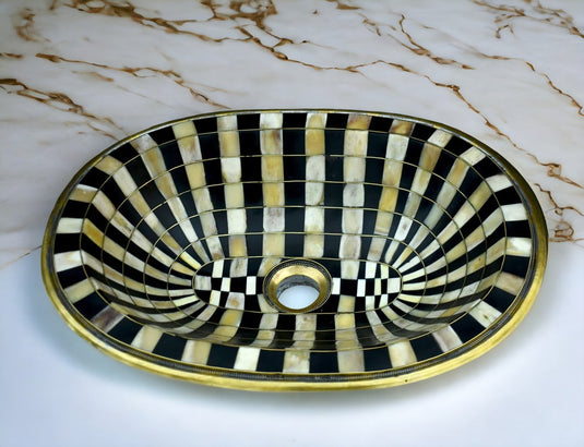 Resin And Brass Handcrafted Bathroom Sink, Drop-In Farmhouse Wash Basin, Undermount Brass Powder Room Sink