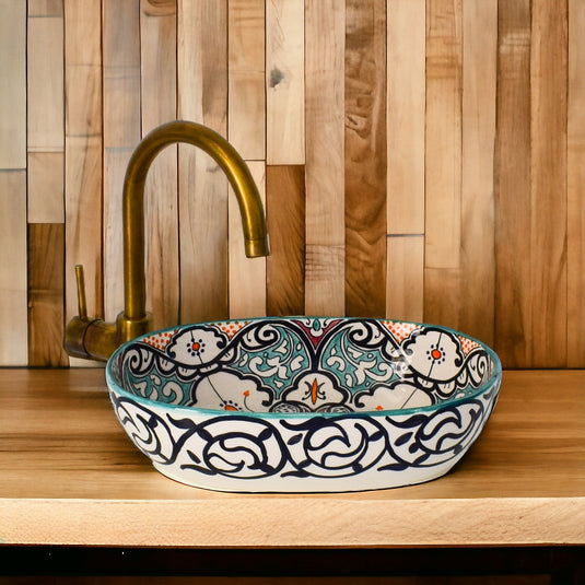 Hand-Painted Oval Bathroom Sink #008