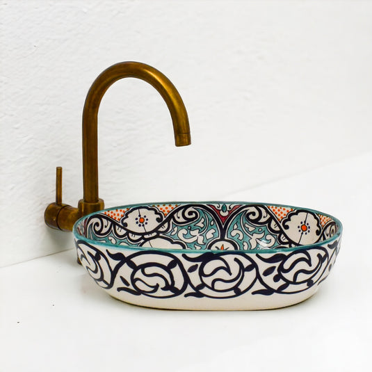 Hand-Painted Oval Bathroom Sink #008