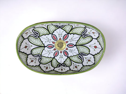 Hand-Painted Oval Bathroom Sink #012