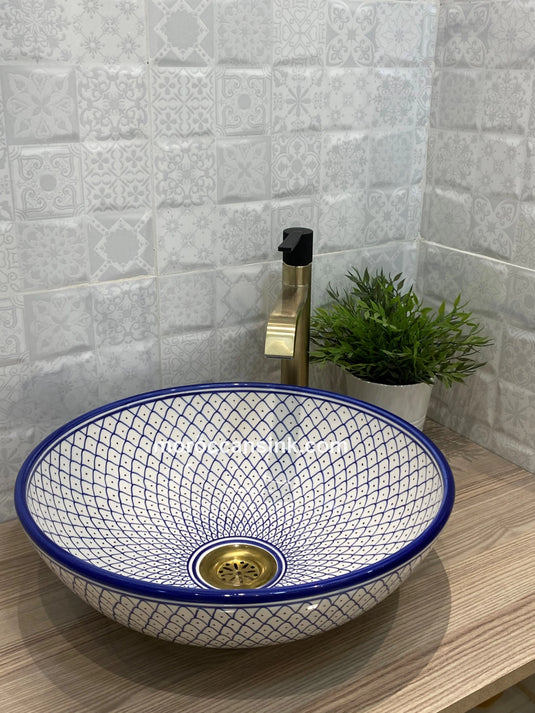 Luxury Minimalist Moroccan Hand Painted Pottery Basin - Moroccan Sink