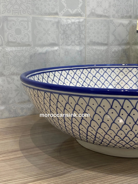 Luxury Minimalist Moroccan Hand Painted Pottery Basin - Moroccan Sink