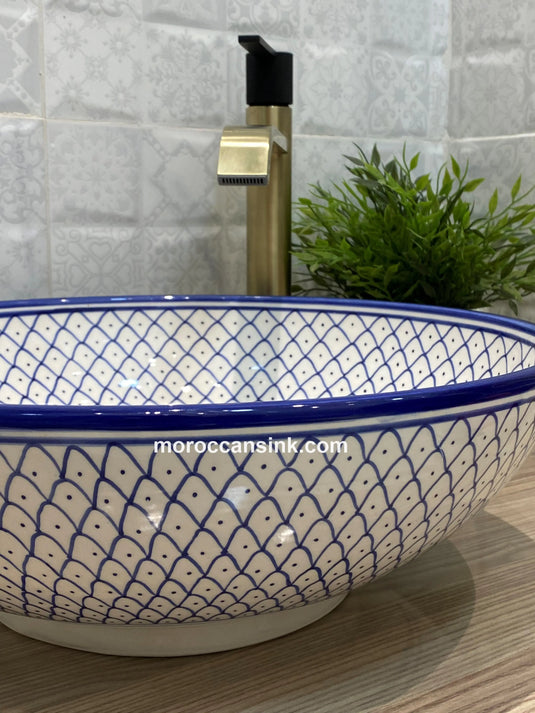 Luxury Minimalist Moroccan Hand Painted Pottery Basin - Moroccan Sink